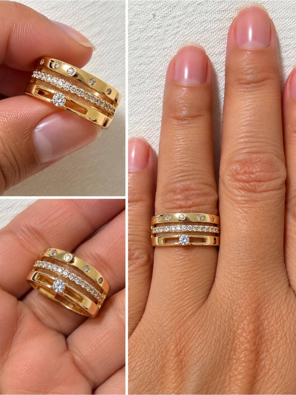 Elegant Gold Ring with Center CZ and Pavé Band